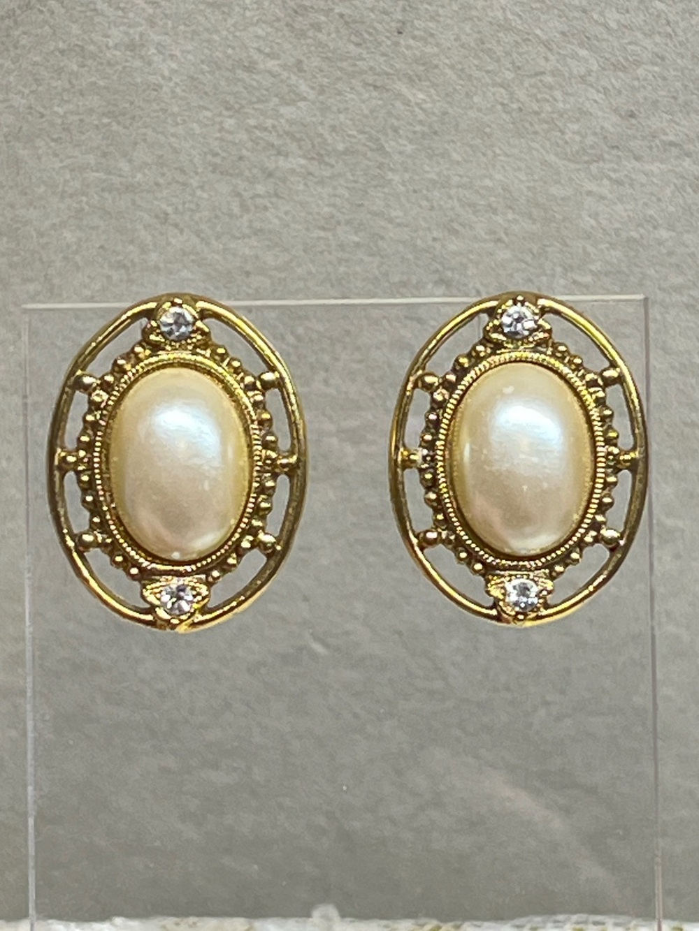 1928 Brand Gold Tone Faux Pearl Pierced Earrings Vintage
